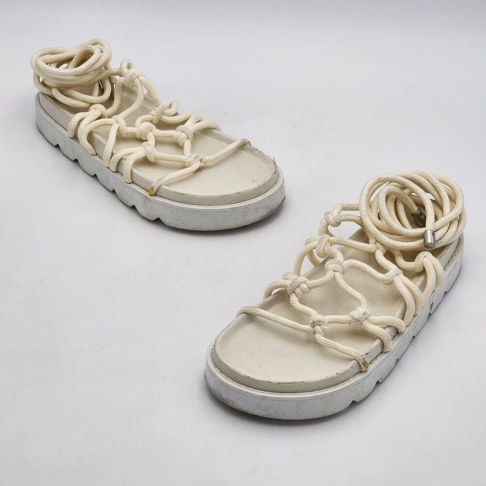 ASOS Design Fizzle Chunky Rope Sandals Platform Wrap Around White Size 7 US 5 UK